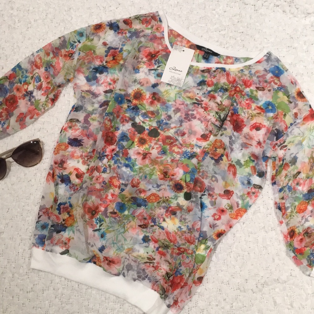 NWT Floral Print Semi-sheer Top